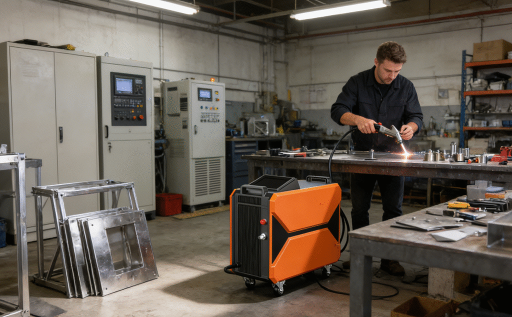 Air cooled handheld laser welding machine used in sheet metal and enclosure workshop