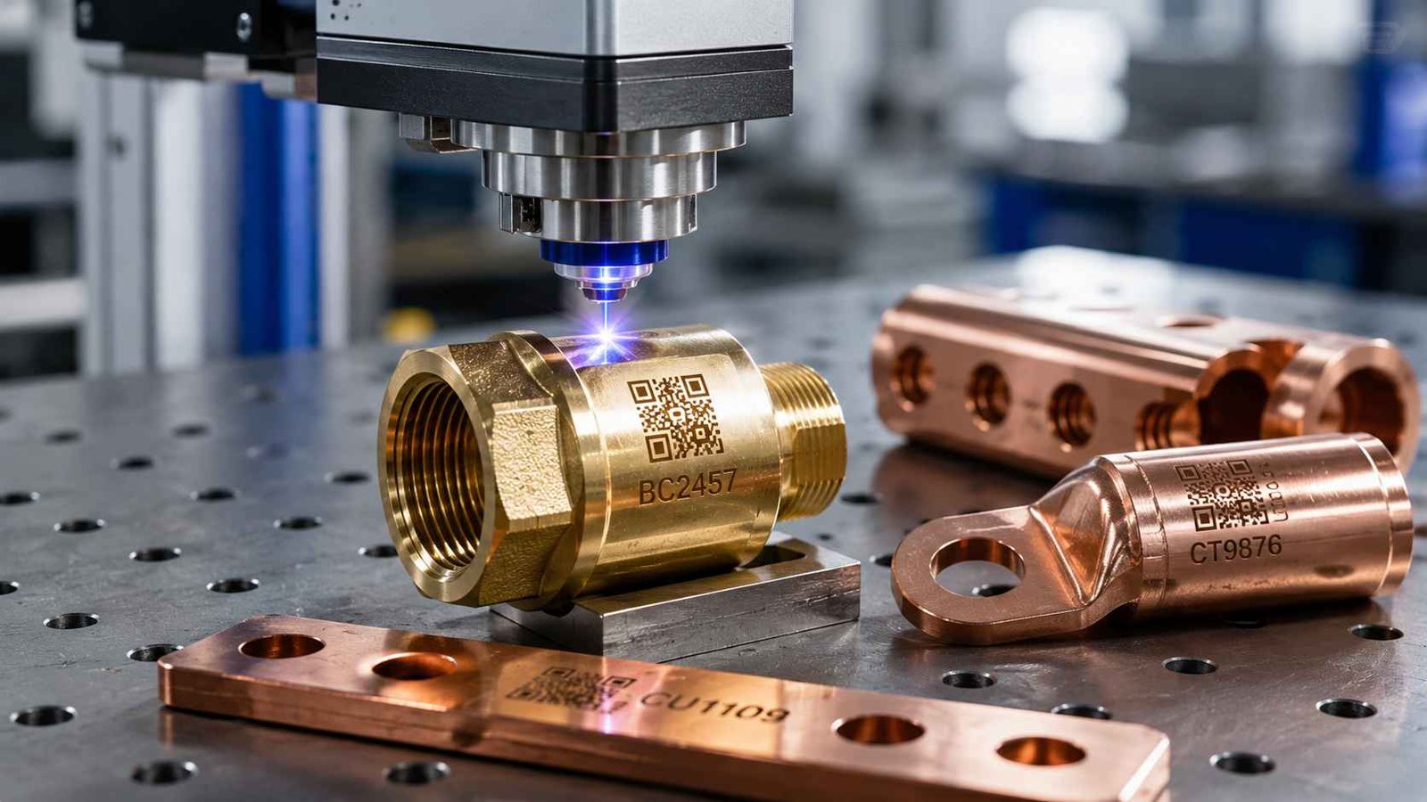 Precision laser marking in industrial workshop